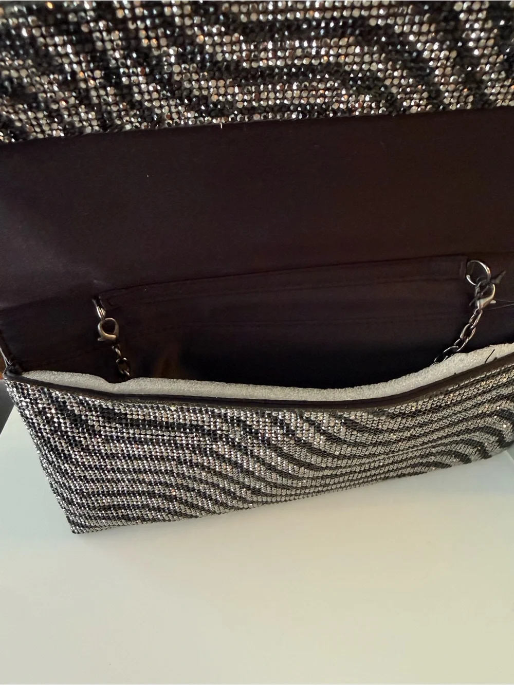 Sondra Roberts Black and Silver Beaded Fold-Over Clutch